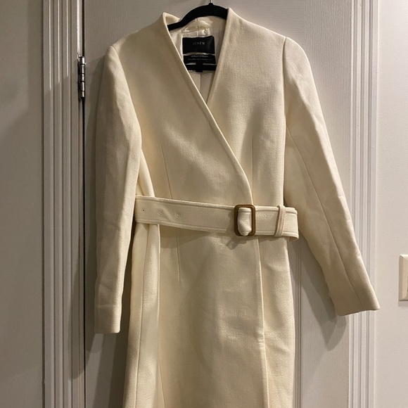 J.Crew Collection Collarless V-neck Wrap Coat in Antique White Size 8 C8577